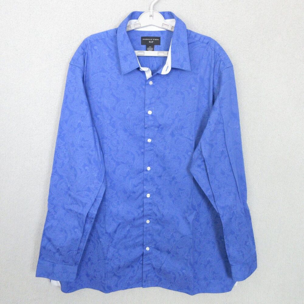 Shaquille O'Neal Dress Shirt Mens 2XLT Blue Paisley Long Sleeve Button Up Casual